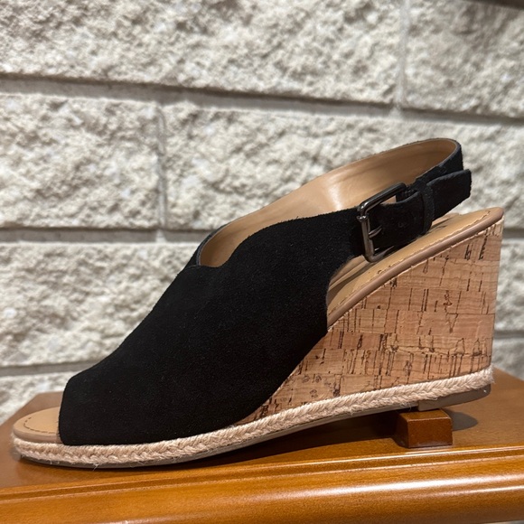 Franco Sarto Black Suede Cork Wedges - Picture 2 of 7